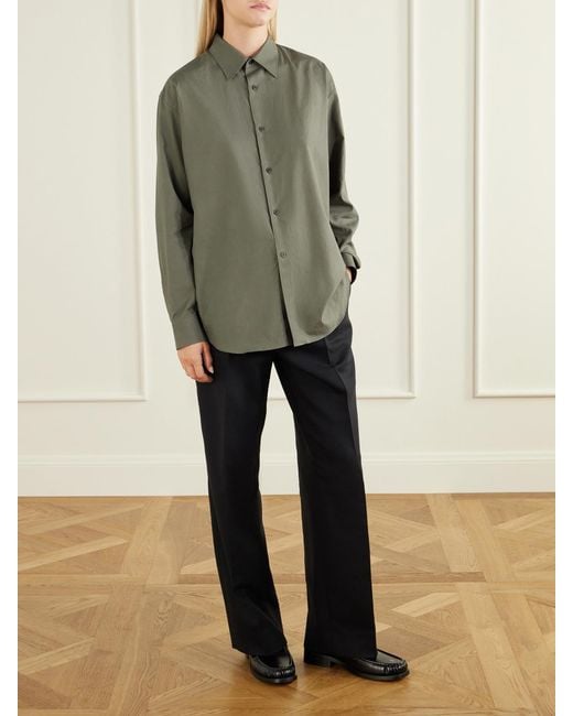 Auralee Blue Wool And Cotton-Blend Straight-Leg Pants