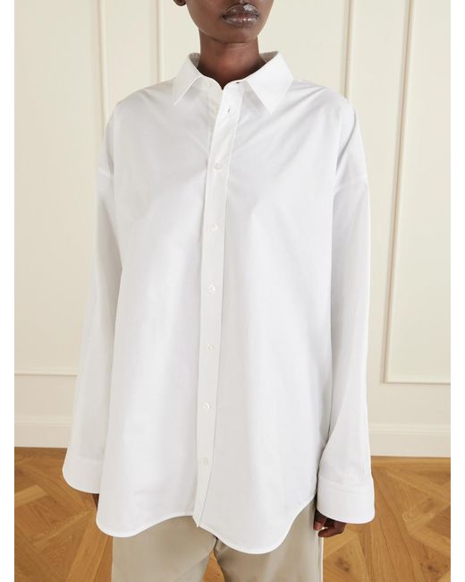 Balenciaga White Lace-Up Cotton-Poplin Shirt