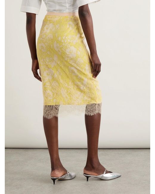 Alexander McQueen Yellow Lace And Silk Midi Skirt