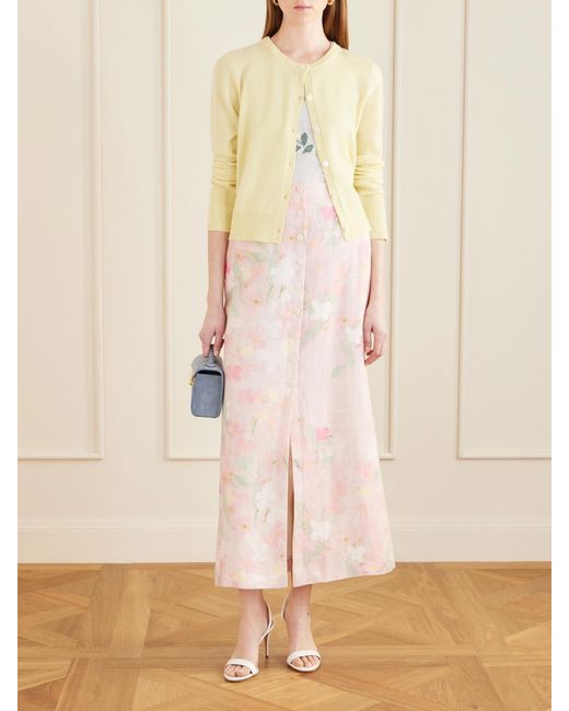 BERNADETTE Pink Carmen Floral-Printed Linen Midi Skirt