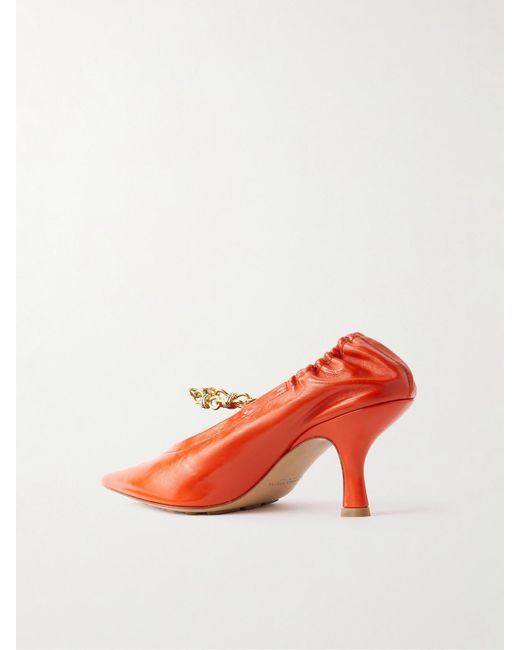Bottega Veneta Red Melbourne Embellished Glossed Crinkled-Leather Pumps