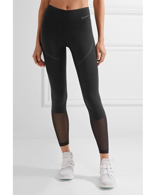 Nike Mesh-paneled Stretch Leggings in Black Lyst