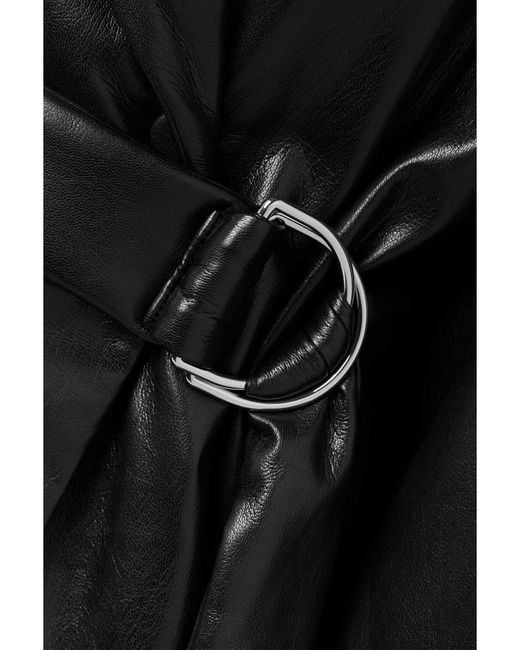 Nanushka Black Liano Wattierter Mantel Aus Recyceltem Kunstleder Mit Gürtel