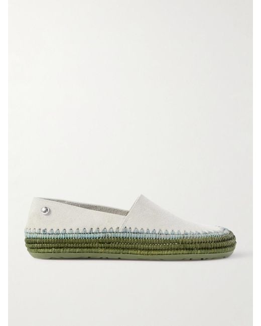 Loewe Green Paula's Ibiza Rio Raffia-Trimmed Suede Espadrilles