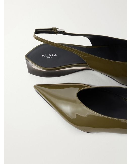Alaïa Green 30 Patent-Leather Slingback Pumps