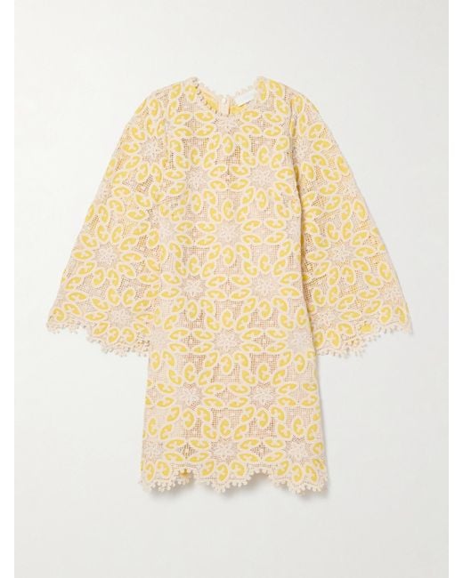 Zimmermann Natural Golden Cotton-Lace Mini Dress