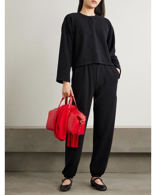 Leset Black Teddy Fleece Henley Top