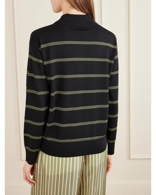 Dries Van Noten Black Striped Merino Wool Polo Shirt
