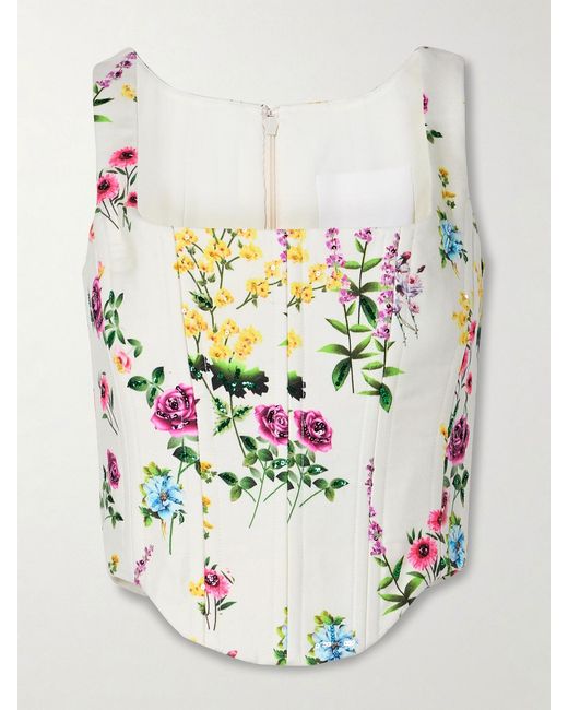 Costarellos Gray Sequin-Embellished Floral-Print Cotton And Linen-Blend Twill Bustier Top