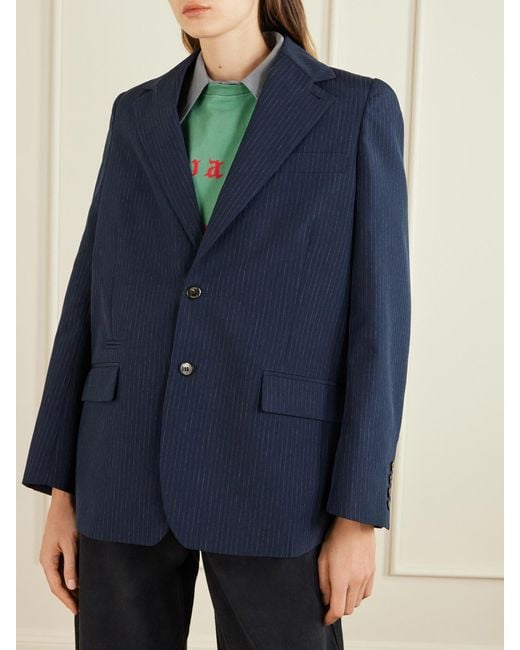 Willy Chavarria Blue Chuco Pinstriped Woven Blazer