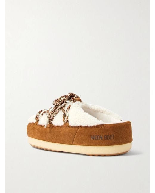 Moon Boot Brown Evx Shearling And Suede Mules
