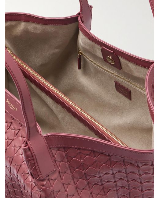 Serapian Red Secret Large Woven Leather Tote