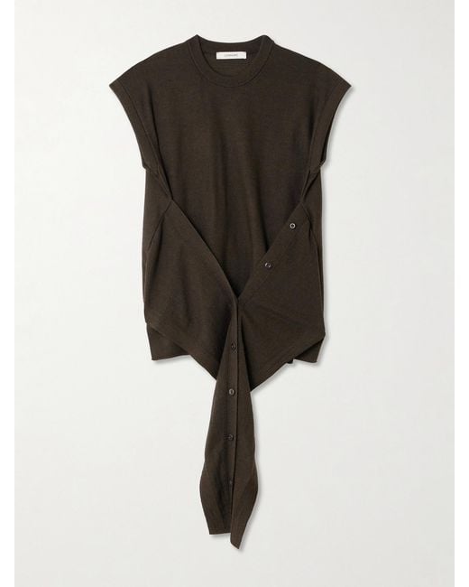Lemaire Women's Black Asymmetric Draped Wool-Blend Top
