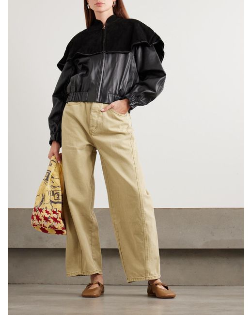 J.W. Anderson Black Wattierte Bomberjacke Aus Veloursleder Und Leder