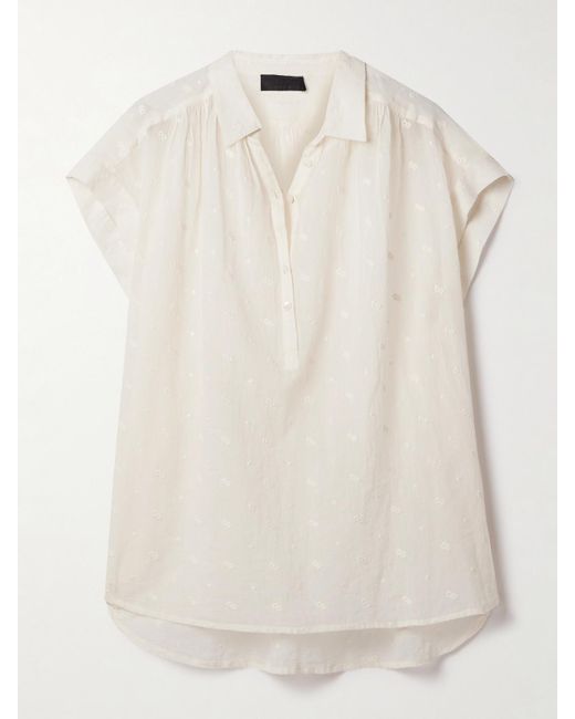 Nili Lotan Natural Normandy Bluse Aus Baumwoll-Voile Mit Stickereien
