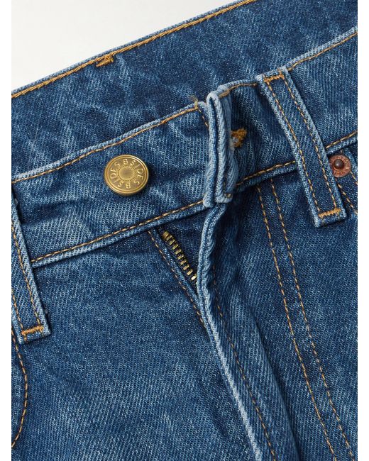 B Sides Blue Relaxed Lasso Frayed Mid-Rise Barrel-Leg Jeans