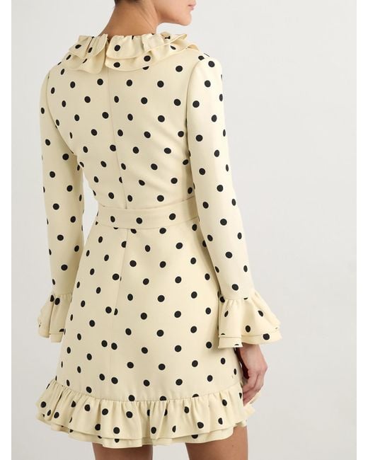 Valentino Garavani Natural Minikleid Aus Einer Woll-Seidenmischung Mit Volants, Polka-Dots Und Bindegürtel