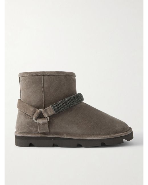 Brunello Cucinelli Brown Stiefel Aus Shearling Mit Zierperlen