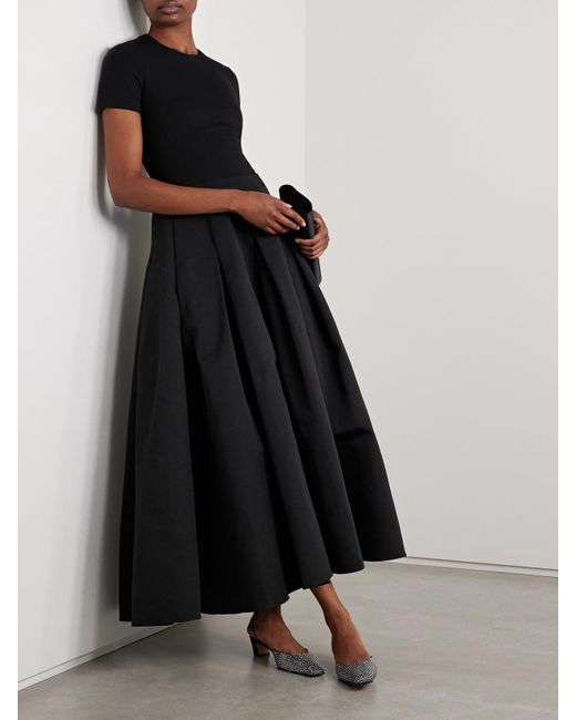 Staud Black Hopper Stretch-Jersey And Pleated Faille Maxi Dress