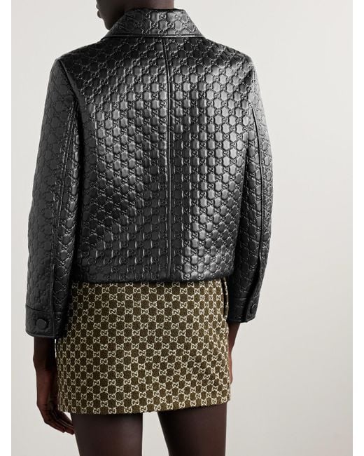 Gucci Black Jacke Aus Geprägtem Leder