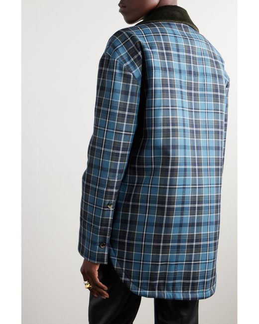 Loewe Blue Cotton Corduroy-Trimmed Checked Wool-Blend Padded Jacket