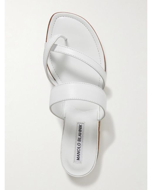 Manolo Blahnik White Susa Leather Sandals