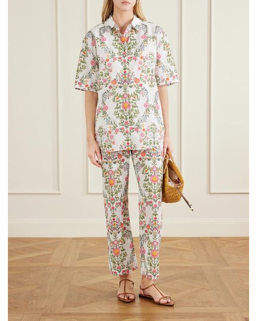 Borgo De Nor White Akari Printed Broderie Anglaise Cotton Shirt