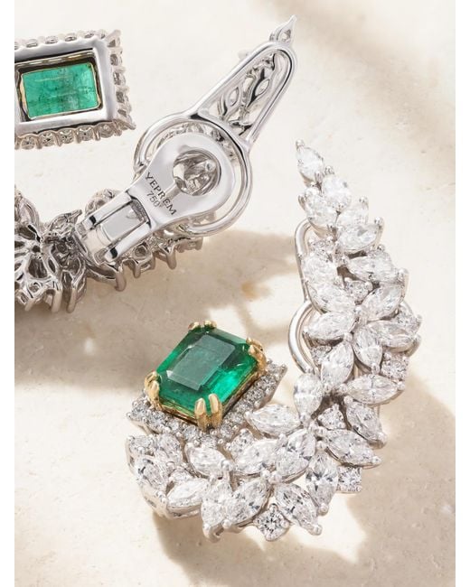 YEPREM Natural 18-Karat And, Emerald And Diamond Earrings