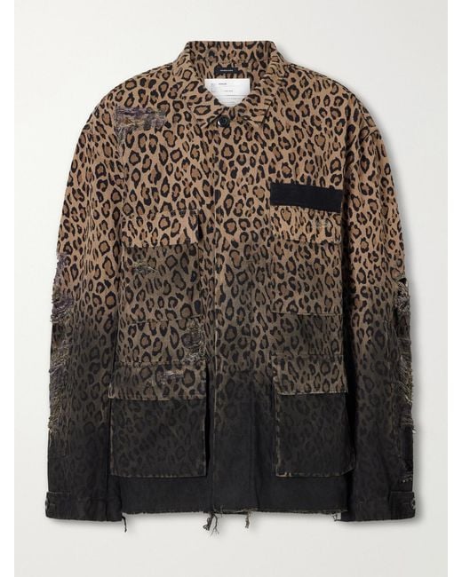 R13 Brown Abu Distressed Leopard-Print Cotton Jacket