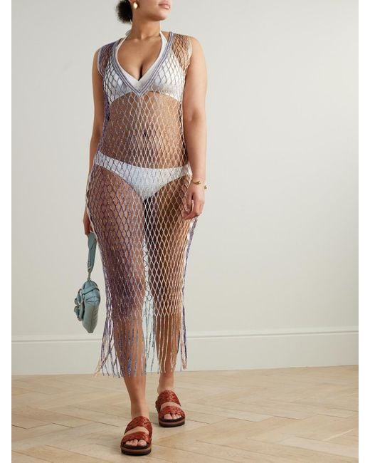 Missoni White Mare Fringed Metallic Crochet-Knit Coverup
