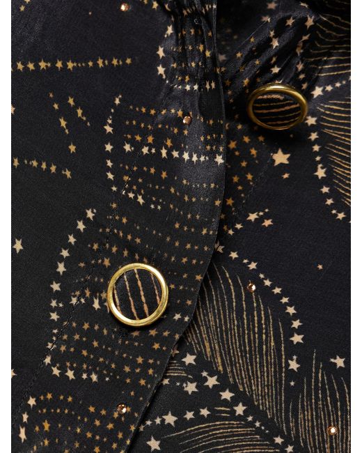 Farm Rio Black Crystal-Embellished Printed Crepe De Chine Shirt