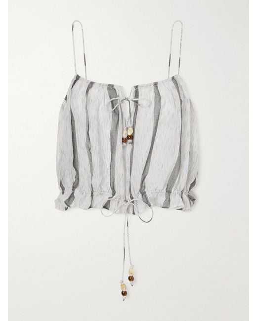 Ulla Johnson White Cara Bead-Embellished Striped Cotton Coverup
