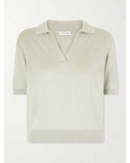 Altuzarra Multicolor Clay Cropped Cotton And Silk-Blend Polo Shirt