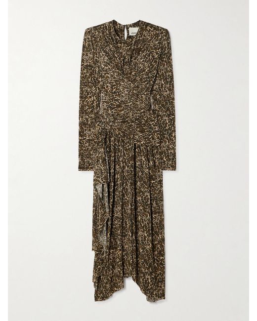 Isabel Marant Natural Zeidi Wrap-Effect Draped Leopard-Print Stretch-Jersey Midi Dress