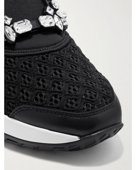 Roger Vivier Black Viv Run Crystal-Embellished Stretch, Mesh And Leather Sneakers