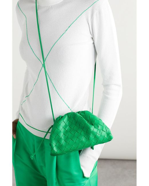 Bottega Veneta Green Mini Intrecciato Leather Pouch Clutch