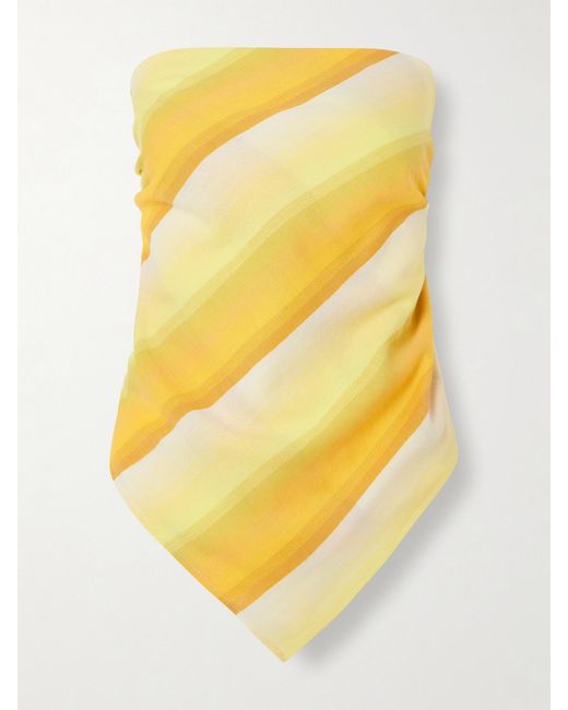 Marrakshi Life Yellow Triangle Strapless Striped Cotton-Blend Top