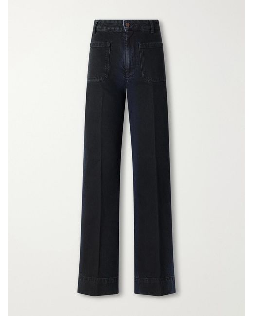 Victoria Beckham Blue Alina Logo-Embroidered High-Rise Flared Jeans