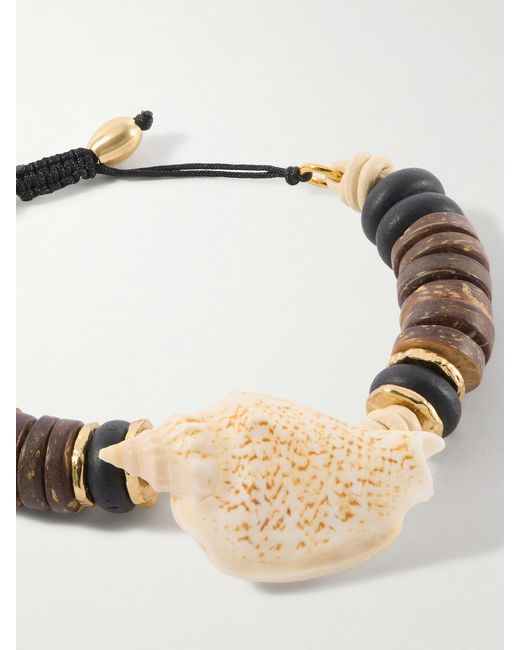Tohum Design Natural Samsara-Plated, Leather And Seashell Beaded Bracelet