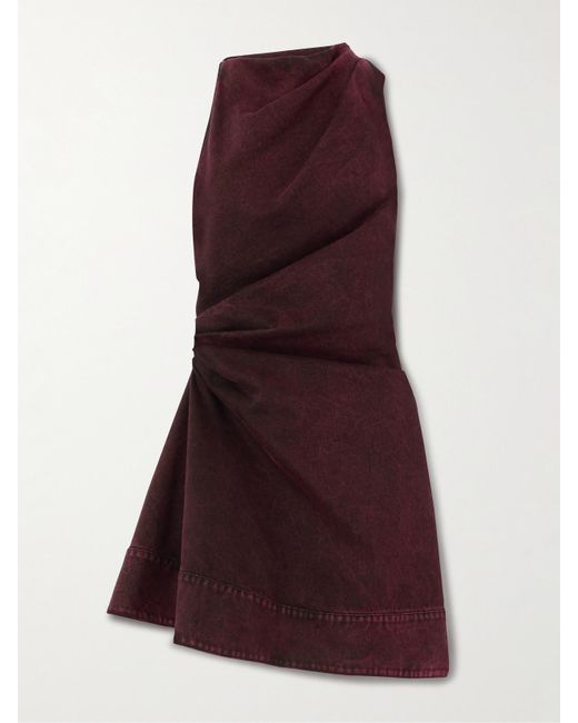 Alexander McQueen Purple Asymmetrisches Minikleid Aus Denim Mit Raffungen