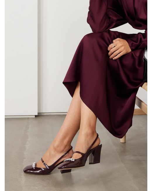 Jimmy Choo Brown Belinda 70 Crystal-Embellished Patent-Leather Slingback Pumps