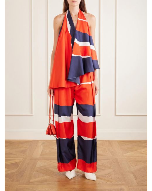 Loewe Red Printed Silk-Twill Wide-Leg Pants