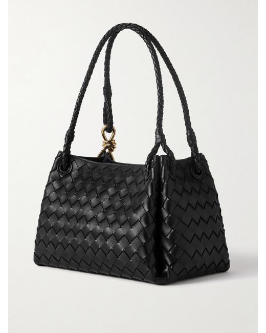 Bottega Veneta Black Parachute Medium Intrecciato Leather Shoulder Bag