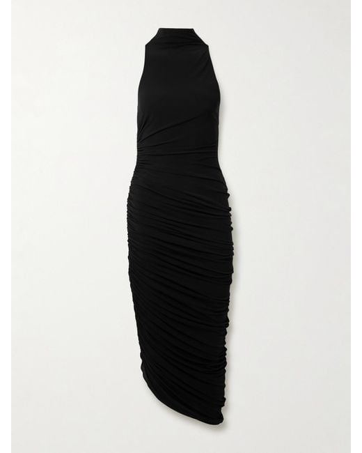 Jacquemus Black The Piazza Asymmetrisches Kleid Aus Stretch-Jersey Mit Stehkragen Und Raffungen