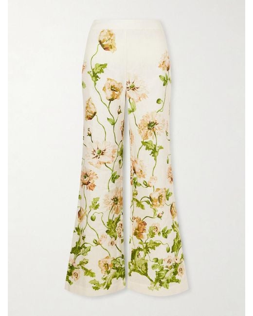 Cara Cara Yellow Floral-Print Linen Wide-Leg Pants