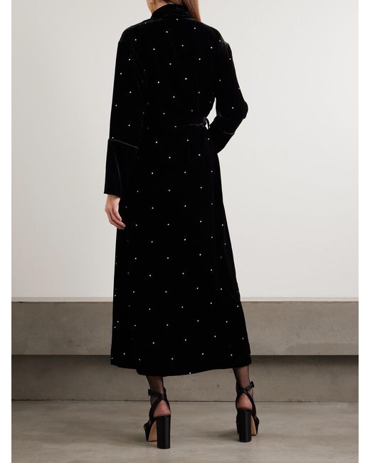 Olivia Von Halle Black Capability Crystal-Embellished Belted Velvet Robe