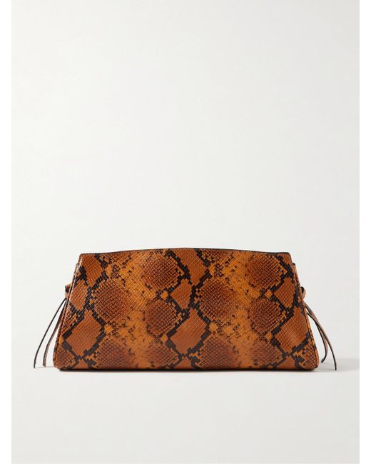 Staud Brown Maude Snake-Effect Leather Clutch