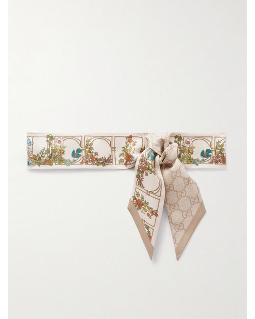 Gucci Natural Printed Silk-Twill Scarf