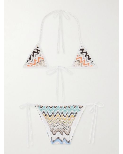 Missoni White Mare Striped Crochet-Knit Triangle Bikini