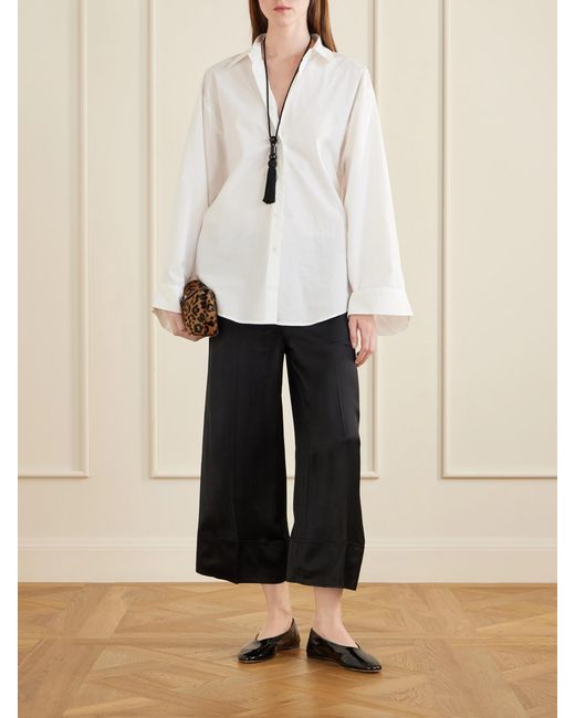Totême Black Drawstring Wide-Leg Satin Pants